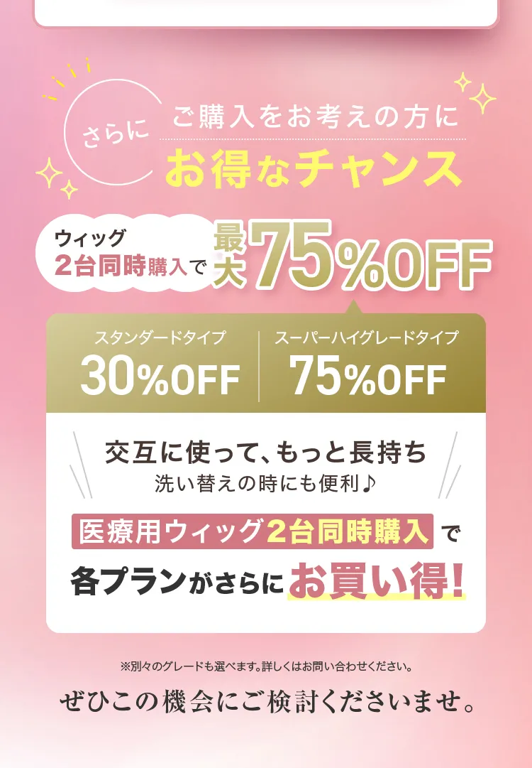 ウィッグ二台同時購入で最大75%OFF