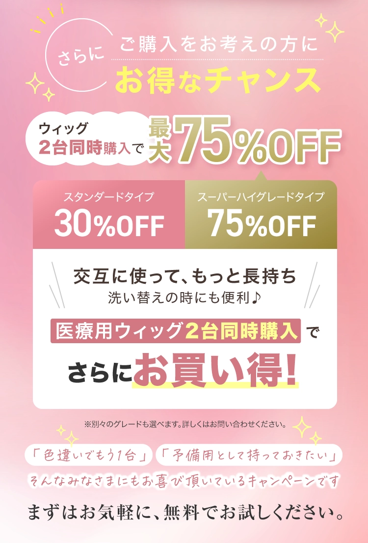 ウィッグ二台同時購入で最大75%OFF